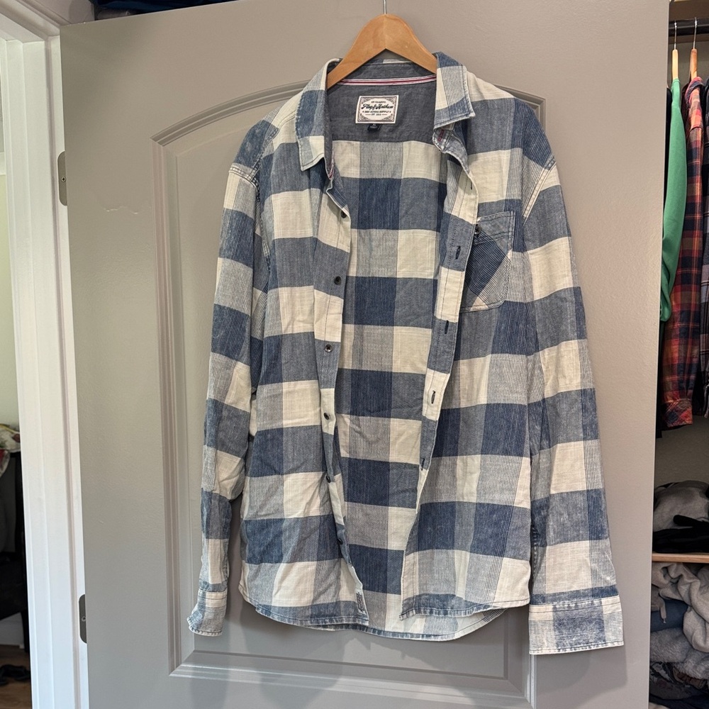 Flag & Anthem Blue and Cream Plaid women’s XL button up flannel Shirt